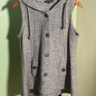 For Cynthia Gray 100% Wool Hooded Button Front Vest Womens XL Sleeveless
