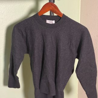 COS Charcoal Gray Wool Knit Sweater Womens Medium Crew Neck 3/4 Sleeve