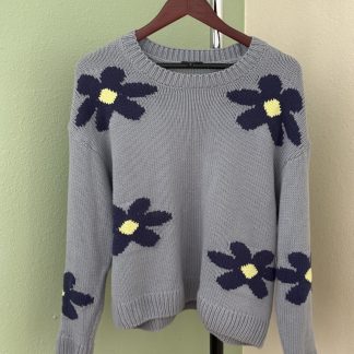 Rails Blue Daisy Floral Chunky Knit Sweater Womens Medium