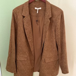 BCBGeneration Brown Heather Open Front Blazer Womens Large Rayon Linen Blend