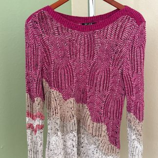 Nic+Zoe Pink Cream Tan Open Knit Pullover Sweater Womens Medium 95% Cotton