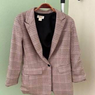 Maeve by Anthropologie Pink Houndstooth Plaid One Button Blazer Womens US 0