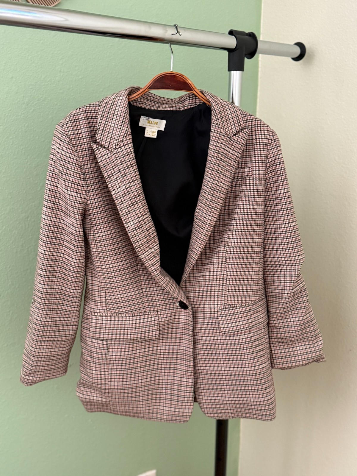 Maeve pink houndstooth blazer