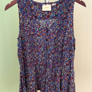 Maeve Blue Multicolor Geometric Print Sleeveless Button Front Top Womens Small