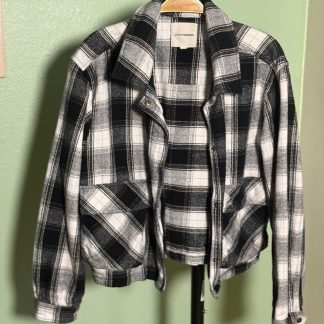 Lucky Brand Black White Plaid Flannel Cropped Jacket Womens Large 100% Cotton
