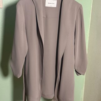 Babaton Taupe Polyester Open Front Belted Jacket Womens Small Roll Tab Sleeve